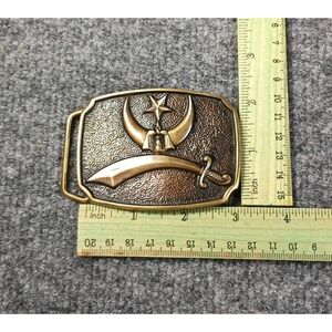 Shriners Belt Buckle Brass BTS Made In USA Scimitar Crescent Masonic Vintage